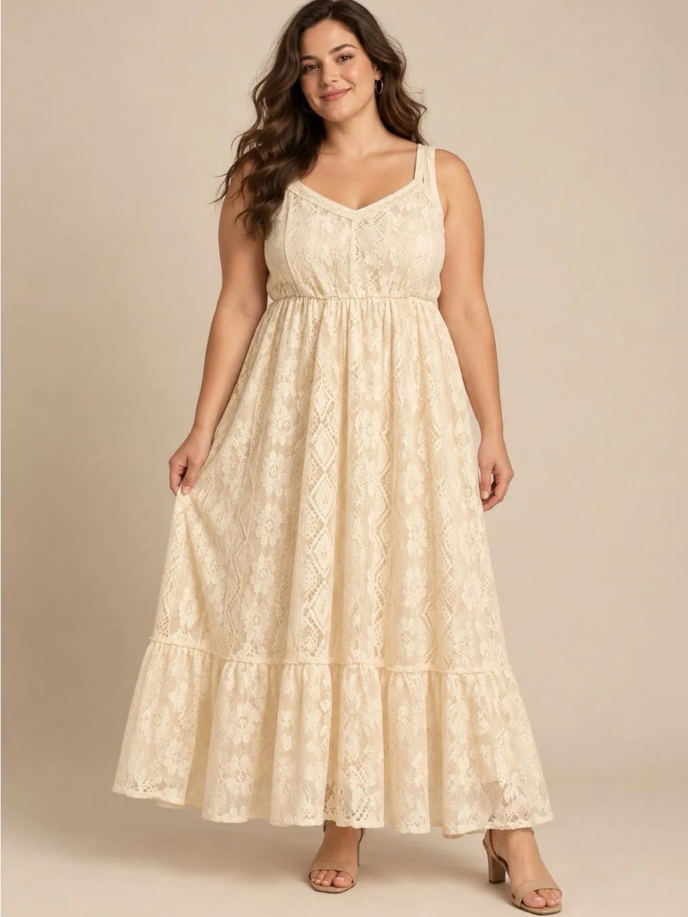 Torrid Plus Size Lace Maxi Dress in Cream 00
